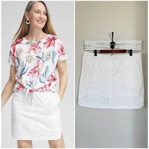 CHICO’S 3.5 Poplin Skort in White • Coastal Casual Skirt • Curved Hem Mini 18